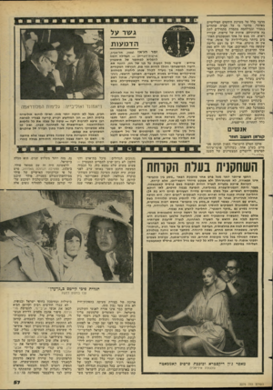 העולם הזה - גליון 2275 - 8 באפריל 1981 - עמוד 57 | מדבר כלל על מערכת היחסים הפוליטיים באיזור. מדובר בו על חברה שהחיים במצור ובמילחמה מתמדת מתחילים לתת בה אותותיהם, אותות של עייפות, שבירה ויאוש. זהו מבט על אחד