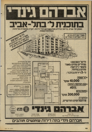 העולם הזה - גליון 2276 - 15 באפריל 1981 - עמוד 46 | אברהגמ די בתוכנית ל׳ בתל־אביב בצפון תל-אביב. ברחוב בורלא.מציע אברהם גיורי דירות-יוקרה מפוארות ומרווחות בבני! בן 5קומות. משרד מכירות בת״א 1 ככר המדינה ה־ באייר