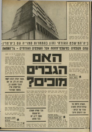 העולם הזה - גליון 2282 - 27 במאי 1981 - עמוד 81 | ך• הלם הראשון שלי היה בבית / /׳ י המישפט,״ מספר נוח .״ראיתי שנעשה בו אי־צדק. השופט עצמו משתתף במישחק הזה, לוחץ על הבעל ועושה לו בעיות בדרך לגירושין. הוא שיעבד