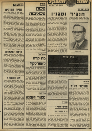 העולם הזה - גליון 2284 - 10 ביוני 1981 - עמוד 42 | ו ווו ר,ג מאתמ איר ת ד מו ר בנק ישראל הנגיד וסגניו מיד ״בנק ישראל״ הוא אחד התפקי דים היותר יוקרתיים בישראל. הנושא בתפקיד זה נחשב גם לבעל השפעה רבה נגיד גפני ה