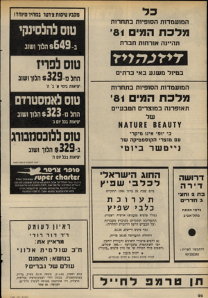 העולם הזה - גליון 2285 - 17 ביוני 1981 - עמוד 22 | ן מווניו טיסות ציוטו במחיר מי1חד! ה מו ע מ דו ת הסופיות בתח רו ת מלכת המי 81׳ תהיינה א 1רח! תחברת דידנתריד ב טיול מ שו ע ב אי כ ר תי ם טוס להלסינקי נ$649- הלוו