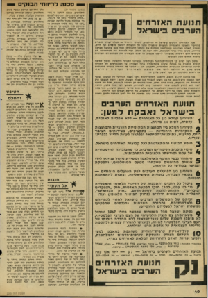 העולם הזה - גליון 2285 - 17 ביוני 1981 - עמוד 40 | סכנה לריווח׳ ה ס קי תנועת האזרחי הערבים ישראל אנו, האזרחים הערבים בישראל — מוסלמים, נוערים ודרוזים — סבלנו ועודנו סובלים מהדיכוי הלאומי והאפלייה הגזענית