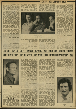 העולם הזה - גליון 2285 - 17 ביוני 1981 - עמוד 66 | 23 ניצי, (המשך מעמוד ) 13 ״האקטיביסטים״ של אחדות־העבודה והקי בוץ המאוחד, שכולם נמנים עם המחנה הניצי. רבין מרחיק לכת בעמדתו זו עד* כדי הגנה על התבטאויות