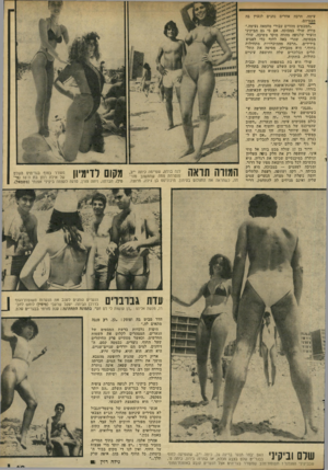העולם הזה - גליון 2286 - 24 ביוני 1981 - עמוד 71 | עימה, הרבה אחרים נהנים לנעוץ בה מבטיהם. ״המבטים מהווים עבורי מחמאה נעימה,״ מודה שולי במבוכה. אם כי גם הביקיני הזעיר שלגופה מהווה מוקד משיכה. שולי מבסוטה, שהרי