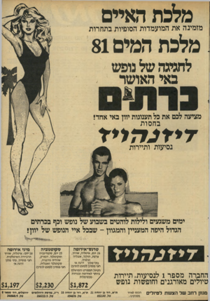 העולם הזה - גליון 2286 - 24 ביוני 1981 - עמוד 85 | מלכת האיים מלכת המים 81 מז מינ האתה מו ע מ דו ת ה סו פיו תבתח רו ת לחגיגה של נופש באי האושר מציעה לכם את כל תענוגות יוון באי אחד! ב ח סו ת נסי עו ת ו תיירו ת