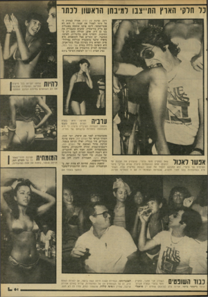 העולם הזה - גליון 2287 - 1 ביולי 1981 - עמוד 61 | כל חלקי הארץ התייצבו למיבחן הראשון לכתר רונן, נציגת עץ הזית, אמרה בצחוק כי על מוטי לפסול את עצמו, כי הוא לא אובייקטיבי. דינה פוקס שוחחה באנגלית עם מייק
