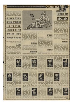 העולם הזה - גליון 2295 - 26 באוגוסט 1981 - עמוד 20 | הורוסהוס מדים בנימי!׳ ב חול ה בני מזל בתולה עברו בשנים האחרונות תקופות קלות וקשות, לסירוגין• התקופות הקשות עברו לאט, והקלות במהירות — במו שאר הדברים בחיים.