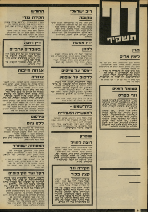 העולם הזה - גליון 2299 - 23 בספטמבר 1981 - עמוד 9 | רי ב ישראל ת חו ד ש ב קו ב ה ח קי ר ת גו רי ריב קולני פרץ בין סגן־יושב־ראש הכנסת ואיש־חרות, מאיר כהן, ובין יושב־ראש סיעת־המערך בכנסת, משה שחל, כשהשניים השתתפו