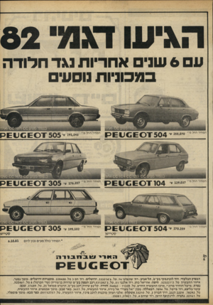 העולם הזה - גליון 2302 - 11 באוקטובר 1981 - עמוד 19 | ע 6שני אחריות נאד ח לוד ה ב מכוניו ת נוסעי ה מ חי רהחלמ־* 255,070ש׳ £11 0 1 5 0 4כ[ ה מ חי רהחלמ־* ה מ חי רהחלמ־* ה מ חי רהחלמ־־ 291,046ש׳ 505ז 6 1 (£ 0 €ק