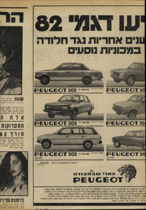 העולם הזה - גליון 2307 - 18 בנובמבר 1981 - עמוד 24 | נים אחריות נ\ ד חלוד ה במכוניו ת נוסעי המחיר החל מ־* 441׳80,ש׳ 505 . 111\ 1ו_^בב_בו1 . 1 את הבגד. תסרוקת זו אפשר זרים. לדוגמה: פרפרים לבנים חלק כהה, או צביעת