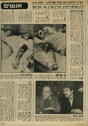 העולם הזה - גליון 2311 - 16 בדצמבר 1981 - עמוד 31 | צריך להיטיב עם אלה שנדפקו8״ פסק הרב ודכשלמה לורנץ. ואריק שדון גמור סוף־סוף אוניברסיטה ! 18 ראש המוסד לא האמין למראה עיניו. ביום־הראשון שעבר הוא בא לפגישה עם
