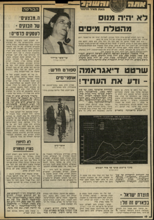 העולם הזה - גליון 2319 - 10 בפברואר 1982 - עמוד 10 | ה בו רסה המבצעים,, שר הבנקים - ל ע סמים פרטיים! מהטלת מיס* אני רוצה להביא לפניכם •מידע כלכלי מעודכן. לאחרונה ראיתי את שד־האוצר, יורם ארידור, כמה פעמים. הוא