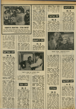 העולם הזה - גליון 2319 - 10 בפברואר 1982 - עמוד 49 | יום רביעי 10. 2 • מדע כידיוני: חדוצי החדל 3.15 שידור כצבע, מדבר אנגלית). חלוצי החלל רוצים לפוצץ את כוכב השביט שהשתלט על כדור־הארץ. סנדור נפצע ו־ויילד־סטאר נחלץ