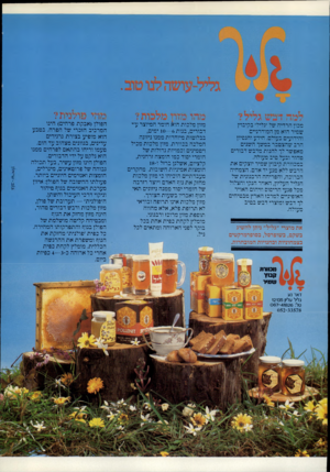 העולם הזה - גליון 2321 - 24 בפברואר 1982 - עמוד 60 | למה דבש ^ל׳ מהו מזון מכון ה ר די ה של ״גליל״ בקיבו ץ שמיר הוא מן ה מו ד רניי ם והידועים ב עול ם. הידע והנסיון הרבשהצטברבמשךה שני ם מאפשר לך ל הנו תמדבשד בו רי