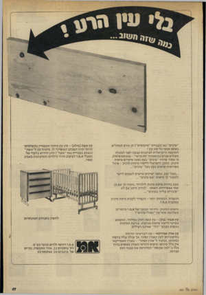 העולם הזה - גליון 2327 - 7 באפריל 1982 - עמוד 17 | ״ עיני ם או בעברית ״סיקוסי ם״) הן גורם המחליש באופן טבעי כל סוג עץ ! המועצה הישראלית לצרכנות קבעה לפני למעלה משלוש שני ם(בב ט אונה ״מה כ ד אי ״ -אוגוסט ,)1978