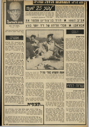 העולם הזה - גליון 2328 - 12 באפריל 1982 - עמוד 63 | 11*11 11 0 3 1 1 1 בליון ״העולם הזה״ ,שראה אור השבוע לפני 25 שנה בדיו?!, עם?! ככתכונ-שער שלו בסיכוייו של מנחם בגין להגיע לשילטון. במדור הנדון, תחת הפותרת ״חרות