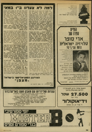 העולם הזה - גליון 2332 - 12 במאי 1982 - עמוד 36 | בדרך לחיפה עברנו בואדי ערה ופתאום חשנו׳ בריח של... מה לעשות? הטריק פשוט מלוי י— אצלי במכונית ״עץ הפלא״ תלוי. להשיג בריחות שונים, בחנויות לאביזרי רכב ורשתות