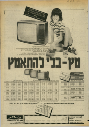 העולם הזה - גליון 2355 - 20 באוקטובר 1982 - עמוד 26 | שיטת הרכישה הקלה של ״מץ״ מאפשרת לך לרכוש מכשירי טלויזיה צבעוניים מן הטובים בעולם -בתשלומים נוחים מאד, לפי בחירתך: 9,6,3או 12 תשלומים. ן* זו ההזדמנות שלך לרכוש