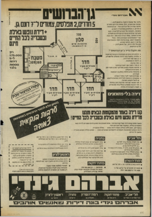 העולם הזה - גליון 2359 - 17 בנובמבר 1982 - עמוד 35 | בלבה של שכונת היוקרה בראשון לציון - שכונת אברמוביץ, הולך וצומח פרוייקט מגורים חדשני ומרהיב של אברהם גינת. גן הברושים . 5חדרים 2 ,מפלסים,צמודים ל 7 -דונם גן.