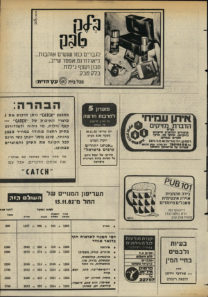 העולם הזה - גליון 2360 - 24 בנובמבר 1982 - עמוד 68 | לגברים כמו שנשים אוהבות... דיאודורנט.אפטר שירב> סבון וקצף גילוח. ע עזזזי ת: הבהרה: סועדון 5 במבצע ״ 01ח 0״ ניתן לרכוש את 3 מוצרי האיכות של ״ 0 *101״ — קצף