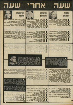 העולם הזה - גליון 2361 - 1 בדצמבר 1982 - עמוד 10 | שעה הומסנ״ר ונאר איתן אחרי שעה שו־הניסחוו אויאר שוון ואש־הממשוה מנחם נ1ו #אחר־הצהו־ייס: שיחה טלפונית עם אלוף הפיקוד. :17.00— 19.00 #פגישה בלישכת שר־הביטחון