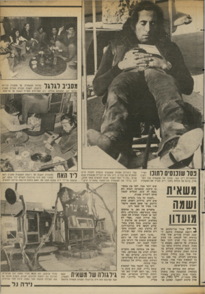 העולם הזה - גליון 2362 - 8 בדצמבר 1982 - עמוד 63 | מסביב לגרגר בפינת המשאית, על מחצלת וכריות זרוקות, יושבת חבורה צעירה מסביב לגלגל ישן, המשמש שולחן. רוב האורחים מעדיף לשבת על הריצפה. בסל שנכנסים דתונו ז3ג
