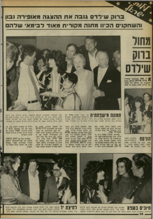 העולם הזה - גליון 2376 - 13 במרץ 1983 - עמוד 39 | ברוק שילדם גנבה את ההצגה מאופירה נבון והשחקנים הכינו מתנה מקורית מאוד לבימא׳ שדה בהק שילדם מ ספק שהכוכבת הצעירה ר* לרוק שילדם הוסיפה רבות להעשרת חיי הלילה של