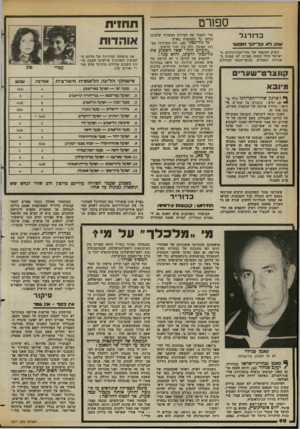 העולם הזה - גליון 2377 - 20 במרץ 1983 - עמוד 91 | ספורט כ דז רגל תחויס אוהדות כדי לעצור את המירוץ המטורף שלתוכו נקלעו כל הקבוצות בארץ. גד גולינסקי 60 רכז הכדורגל במ רכז הפועל, היה בין הוגי הרעיון. שוק ל א
