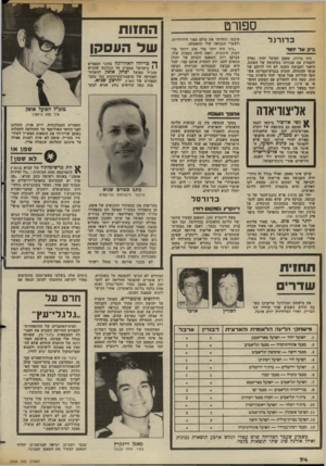 העולם הזה - גליון 2378 - 28 במרץ 1983 - עמוד 75 | ספורט כ דו רגל ב, ק ננד הוד נינו ברגיג, מאמן הפועל יהוד, נאלץ להפסיק את עבודתו בעיצומה של העונה. הישגי הקבוצה השנה לא היו לרוחם של אנשי ההנהלה. הזכיה