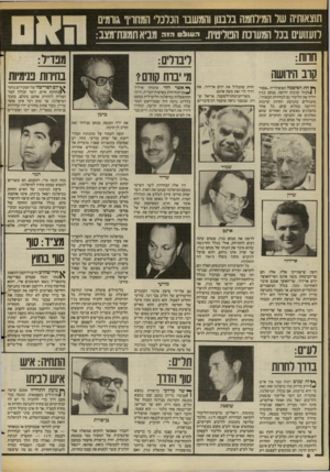 העולם הזה - גליון 2384 - 11 במאי 1983 - עמוד 9 | תוצאותיה של המילחמה בלבנון והמשבר הכלכלי המחריף גורמים לזעזועים בכל המערכת הפוליטית ל מביאתמונת־מצב: חדות: הרב הירושה *ץ חת הסיסמה הפופולרית ״אסור * 1לנהל