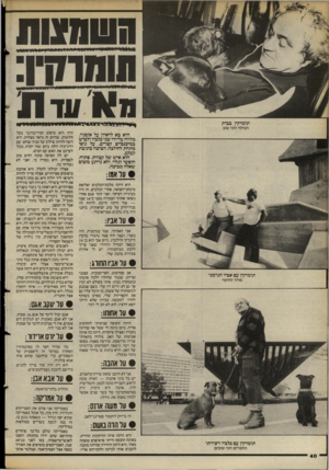 העולם הזה - גליון 2386 - 25 במאי 1983 - עמוד 40 | הוא בא לראיון על אופניו, מלווה על־ידי שני כלביו ולבו ש במיכנסיים קצרים. על גו פו מתחת לחולצה, הציצה כתובת קעקע. הוא אי ש של קצוות, פתוח, חופשי וגלוי, ולא נרתע
