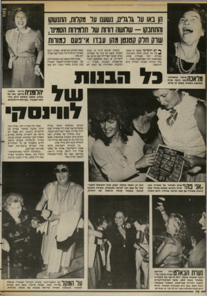 העולם הזה - גליון 2389 - 15 ביוני 1983 - עמוד 78 | הן באו ער גרגרים, נשענו ער מקרות, התנשקו והתחבקו -שלושה דווות שר תלמידות הסמינר, שוק חרק קטנטן מהו עבדו אי־פעם כמורות ^ יום החמישי שעבר הן פשטו על כל פינות