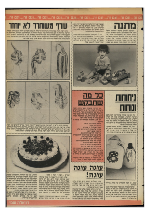 העולם הזה - גליון 2398 - 17 באוגוסט 1983 - עמוד 39 | מתנה צעצועים חדשים שיובאו לאחרונה ארצה משכו את תשומת־ליבי. בעיקר מצא־חן בעיניי צעצוע המזכיר את האקטיביטי סנ טר של פישר פריים, שדור שלם של תינוקות ישראליים גדל