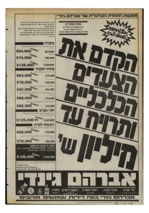 העולם הזה - גליון 2398 - 17 באוגוסט 1983 - עמוד 44 | קניית דירת איכות אצל אברהם גינדי, היא היום ההשקעה הנבונה ביותר, כן עולה מבדיקה שערכו מומחי כלכלה. מי שהשקיע את כספו בדירה של אברהם גינדי ברחבי הארץ, שמר על ערך