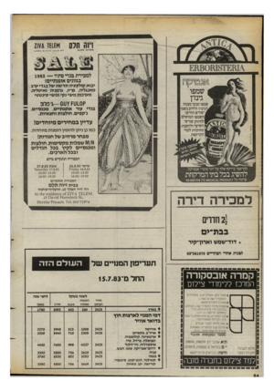 העולם הזה - גליון 2399 - 24 באוגוסט 1983 - עמוד 64 | זיוה תלס ואחזו *117 1116ס* טסץ 10*116ס) <1116 ואו מז מינהאתכם למכירת בגדי סתיו — 1983 בגוונים אופנתיים! יבוא: קולקציה חד שה של בגדי ערב מאנגליה, פריו. גרמניה