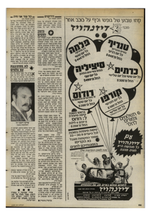 העולם הזה - גליון 2399 - 24 באוגוסט 1983 - עמוד 68 | _ הירקנים ח\ז\ 3י\ \ 1ע 3י\ל 0 \1גי\ \כיף על סבב. אחר * 7ד נ 1זליד החל 0־ 5 3 0 5 >זפרפך. ם 11י י > לןי 1ם יז לגד $ 2 8 8 טי ס הי דו חדת ל: רודוס 5ימים ^ ליל