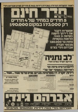 העולם הזה - גליון 2401 - 4 בספטמבר 1983 - עמוד 18 | לאחר ההצלחה הגדילה במכירת דירנת בנ1ת 4חדרים מציע אברה גינדי 5ח ד רי םבמ חי רשלבחד רי ם ר ק $ 7 3 ,0 0 0במקום $ 9 0 0 0 0 אפשרנת לקבל את דיר תך הישנה בשיטת או