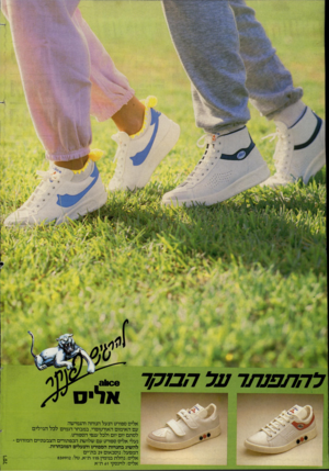 העולם הזה - גליון 2401 - 4 בספטמבר 1983 - עמוד 94 | ייי !:-אליס ספורט הנעל הנוחה והגמישה עם האימום האורטופדי, במבחר דגמים לכל הגילי ם לסתם יום יום ולכל ענפי הספורט. נעלי אליס ספורט עם שלושת הכפתורים הצבעוניים