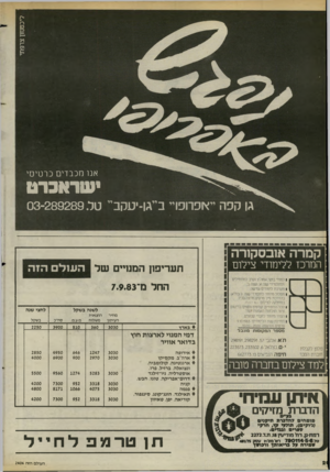העולם הזה - גליון 2404 - 27 בספטמבר 1983 - עמוד 26 | אנו מכבדים כרטיסי ישראכרט גו קפה ייאפרופויי בייגו-יטקבי, טל 289289 .־ 03 תעריפון המחיים שר החל מ־7.9.83 מחיר העיתון 3030 בארץ לשנה בשקל הוצאות משלוח מ.ע.מ. 510