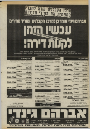 העולם הזה - גליון 2404 - 27 בספטמבר 1983 - עמוד 46 | אברהם גינדי נענה לקריאת מרכז הקבלנים ומפחית את מחירי הדירות באופן משמעותי ביותר. הנחות ענק עד 1,200,000 שקל לכל דירה. הלואות מכספי חברת אברהם גינדי עד ־