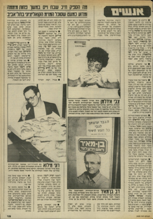 העולם הזה - גליון 2409 - 2 בנובמבר 1983 - עמוד 19 | הדיונים על ההסכם הקואליציוני בין הליכוד והמערך בעיירית תל־אביב כמעט שסוכ־לו ביום החמישי בלילה, בגלל ריבוי דוברים. מישלחת העבודה .באה לביתו של שלמה(״צ׳יץ׳״<