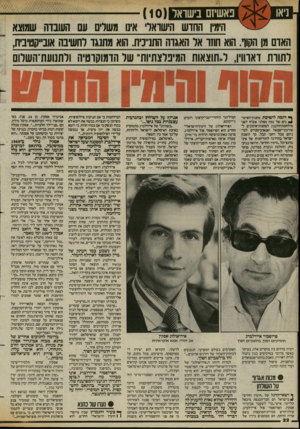 העולם הזה - גליון 2428 - 14 במרץ 1984 - עמוד 22 | ט ניאו נאשיום בישראל () 10 הימין החדש הישראלי אינו משרים עם העובדה שמוצא האדם מן הקוו. הוא חוזר אל האגדה התגיינית. הוא מתנ\ד לחשיבה אובייקטיבית, לתורת