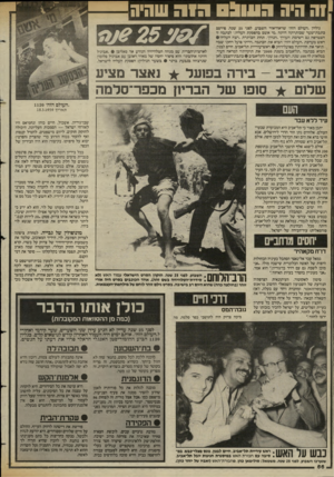 העולם הזה - גליון 2428 - 14 במרץ 1984 - עמוד 66 | וה היה >1113 הו ה שהיה גיליון. העולם הזה״ שראה־אור השבוע, לם ני 25 שנה, ם ירסם כתבת־שער שכותרתה היתה. מי אשם בהפסקת העליה,״ לכתבה זו הצטרפה גם רשימת העורך.