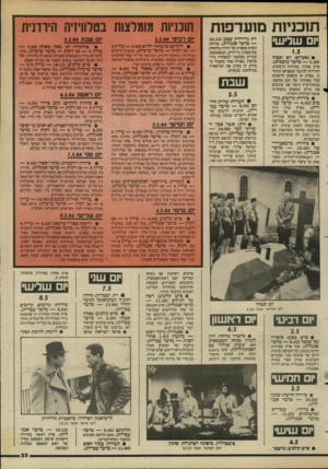 העולם הזה - גליון 2435 - 2 במאי 1984 - עמוד 33 | תוכניות מועדפות ׳ 1שליש• • נאציזם: דם וכבוד ( — 5.30 מדבר גרמנית). פרק אחרון. בסידרה דרמתית, החודרת לניבכי הנאציזם הגרמני. בפרק זה מתאהב הרטמוט קלר באחותו של