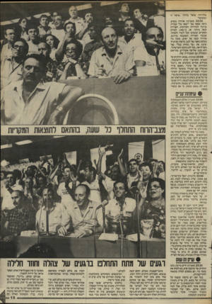 העולם הזה - גליון 2447 - 25 ביולי 1984 - עמוד 13 | טלוויזיה שואל בחיוך- :איפה הגששים?״ 22:35 מערך) :אווירת נכאים. נראה שאפי נצר יישאר בלי עבודה. בניגוד לבחירות הקודמות, האווירה קשה ביותר. אז, ב־ ,1981 למרות