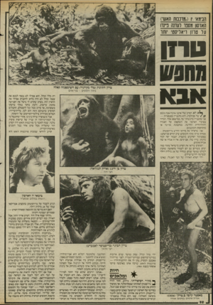 העולם הזה - גליון 2455 - 19 בספטמבר 1984 - עמוד 32 | הבימא 1מרכבות האש״) האו־סון מסנו ועדנה ניינוו על טרזן ריאליסט• יותר טיח טרזן התינוק(טלי מקרנור) עם השימפגזה קאלה בתוך הקופים -בני־אדם אבא רת כלל וכלל. הוא