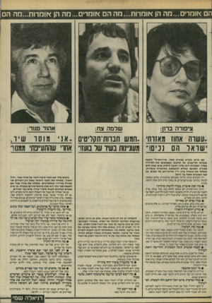 העולם הזה - גליון 2463 - 14 בנובמבר 1984 - עמוד 21 | תם אומר מה הן או מ רו ת ...מהה אומר ה ה הן או ח רו ת ...חהה ציפורה ברון: שלמה צח: אהוד מנור: ,עשוה אחוז?1אזרחי ישראל הם 1נכי3ו!״ ..חמש חבוות־תקריטים מעונ״נות