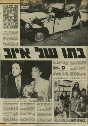העולם הזה - גליון 2464 - 21 בנובמבר 1984 - עמוד 42 | טומי לפיד נאלץ הטוש את תנקיוו האהוב. אתרנו חלה ואושפז ־־ והשבוע נכלה המהלומה הנבוה מנל:1 :תו הבנווה נהוגה במכונית!! (מימין) הבת־דודה. מכוניתו של יוסף מיזרחי