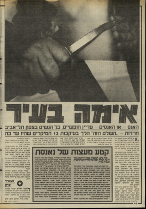 העולם הזה - גליון 2475 - 6 בפברואר 1985 - עמוד 46 | האנס -או האנסינ -1עו ־יין! חופ ש יים. כ ל הנ שים בצפון תל־ אביב ח ר דו ת -״העולם הזה׳ וקלן־ ב עי קבו ת 12 המיקרים שהיו עד 1111 ^ ני נורא פוחדת. שמעתי על כל