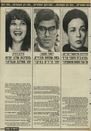 העולם הזה - גליון 2484 - 10 באפריל 1985 - עמוד 33 | 1אומרים...מה הן אומרות...הה הם אומר ...הה הן אומרות...מה הם סינירגה אייזנשרייבר־פן: ראול יעקובי: ח־דה רודה: ..נקיון בית־הספד עדיו ..נמה שבתות מזכירים,,